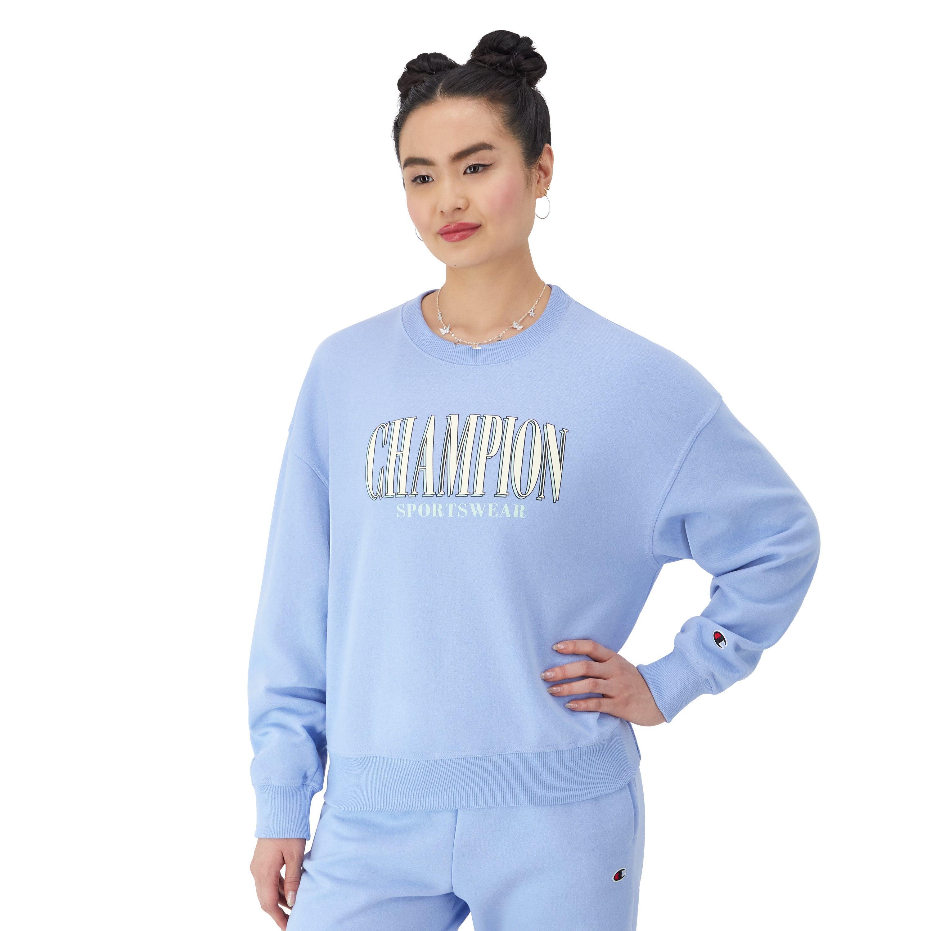 Champion Womens Long-Sleeve Fleece Crewneck Logo Sweatshirt Product Image