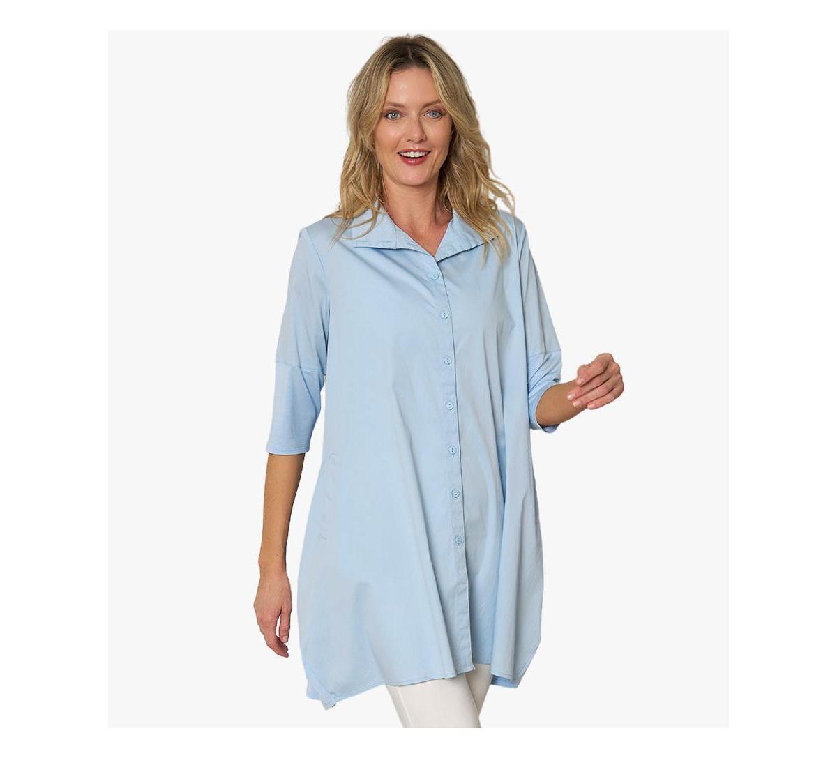 Stella Carakasi Womens 3/4 Sleeve Button-Front Cotton Poplin Shirt Top Tiburon Tunic Icon Product Image