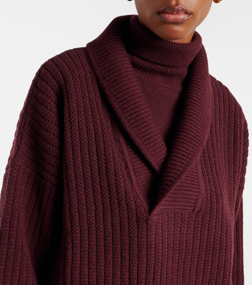 Shawl Neck Sweater In Burgundy Product Image