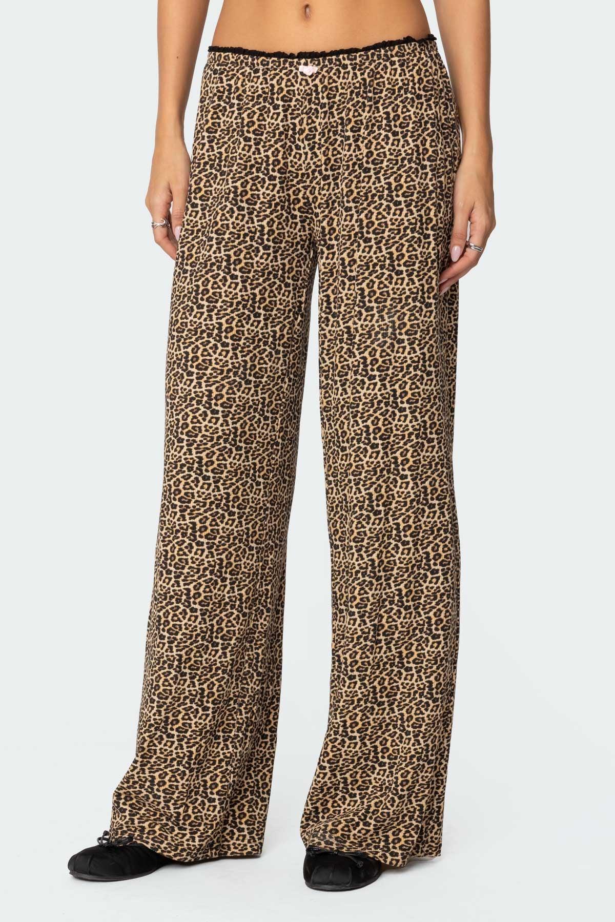 Lue Leopard Printed Ribbed Pants Product Image