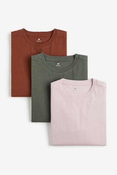 H & M - 3-pack Regular Fit Jersey Shirts - Beige Product Image