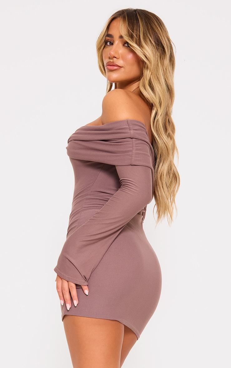 Taupe Soft Touch Twist Bardot Bodycon Dress Product Image