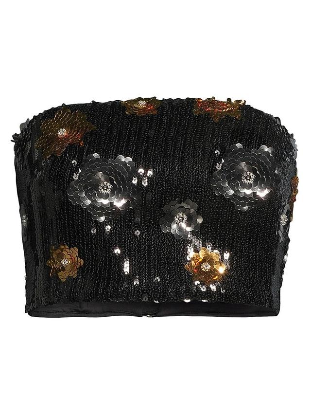 Womens 3D Floral Sequins Crop Tube Top Product Image