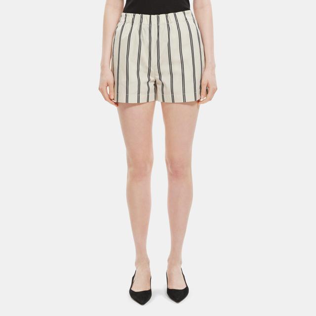 Striped Cotton Poplin Mini Pull-On Short | Theory Outlet Product Image