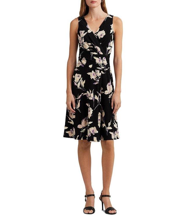 Lauren Ralph Lauren Floral Jersey Knit Surplice V-Neck Sleeveless Dress Product Image