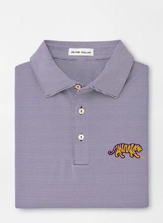 Peter Millar Mens LSU Mike the Tiger Jubilee Stripe Performance Polo | Color: Purple / White | Size: S Product Image