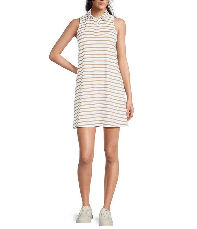 Jude Connally Harlee Jude Cloth Knit Everyday Stripe Sand Print Point Collar Sleeveless Button-Front Dress Product Image