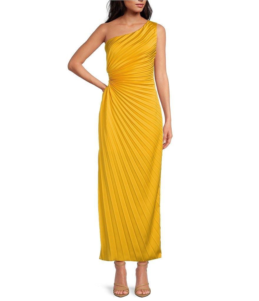 Gianni Bini Zenia Satin One Shoulder Side Cut Out Long Dress Product Image