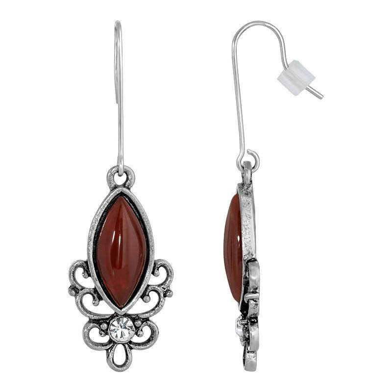 1928 Silver Tone Stone Filigree Drop Earrings, Womens, Red Product Image