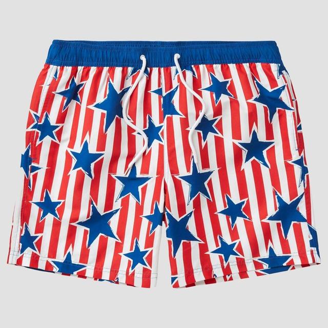 Mens Star Print Striped Americana Swim Shorts Red Product Image