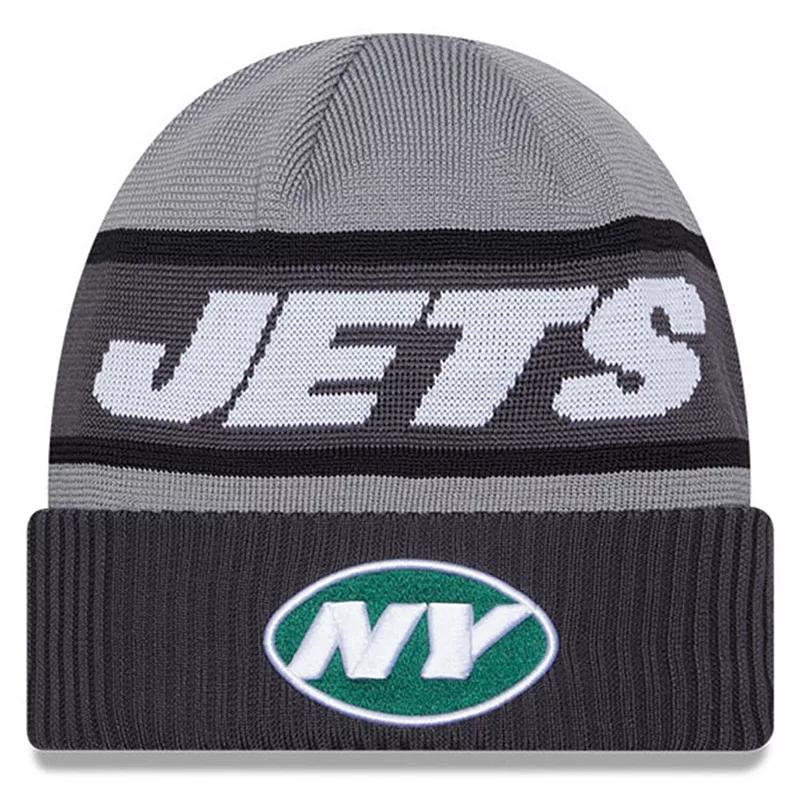 Mens New Era Gray New York Jets 2023 Sideline Tech Cuffed Knit Hat Product Image