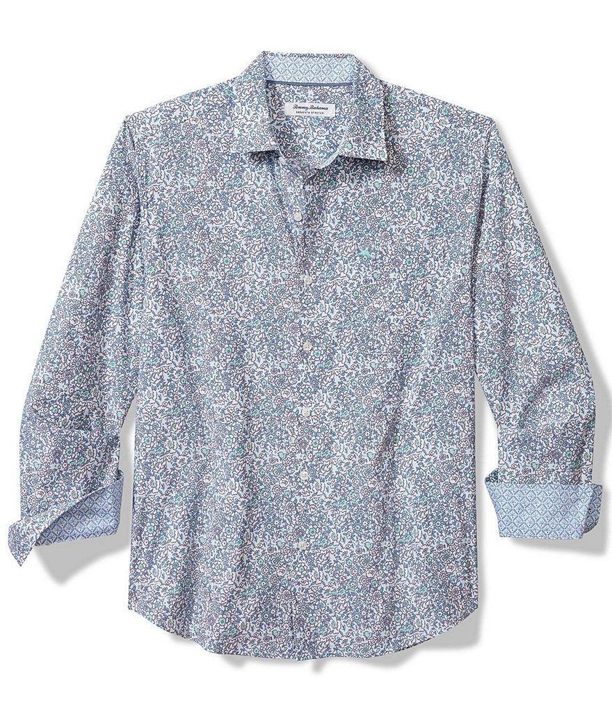 Tommy Bahama Big & Tall Sarasota Stretch Blue Floral Long Sleeve Shirt Product Image