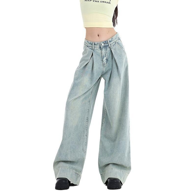 Low Rise Washed Wide Leg Jeans (Various Designs) Product Image