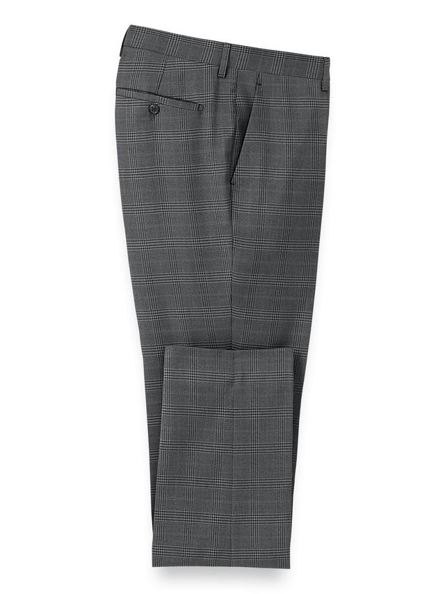 Microfiber Plaid Flat Front Pants - Charcoal Plaid Product Image