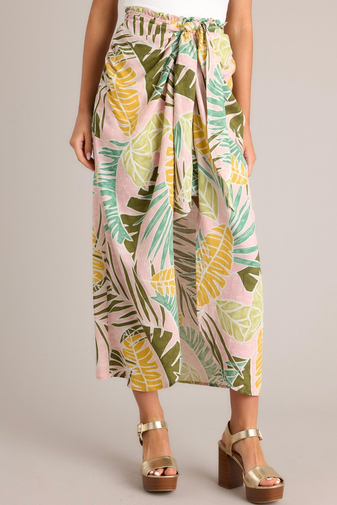 Sunshine Retreat Dusty Pink Tropical Print Wrap Skirt Product Image