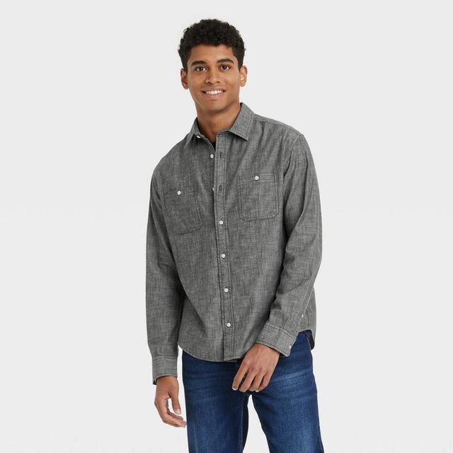 Mens Long Sleeve Denim Button-Down Shirt - Goodfellow & Co Black Wash L Product Image