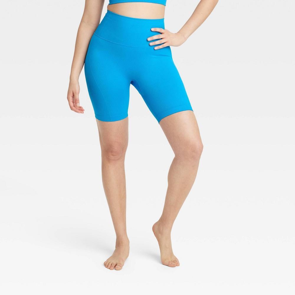 Womens Seamless High-Rise Rib Bike Shorts 6 - All In Motion Blue XS Product Image