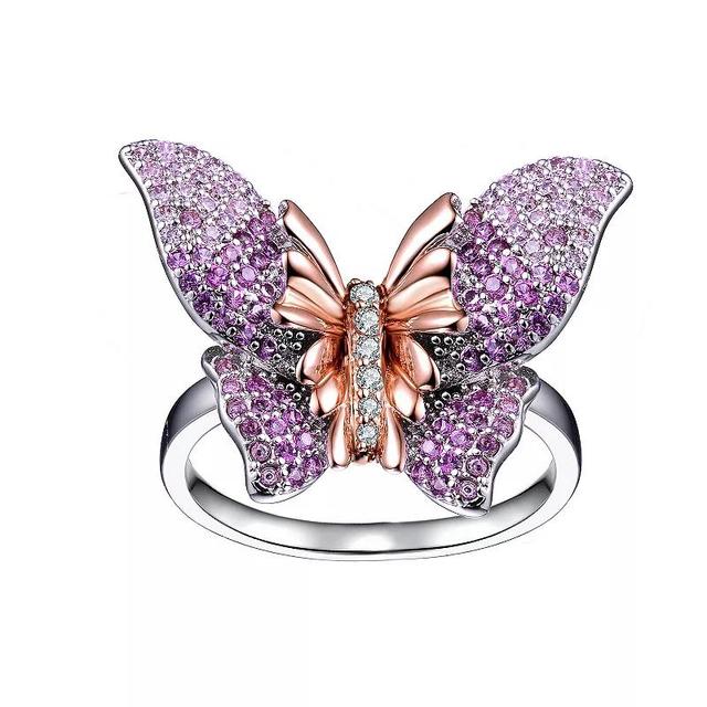 18k Rose Gold over Sterling Silver Multi-Color Cubic Zirconia Butterfly Ring, Womens Two Tone Product Image