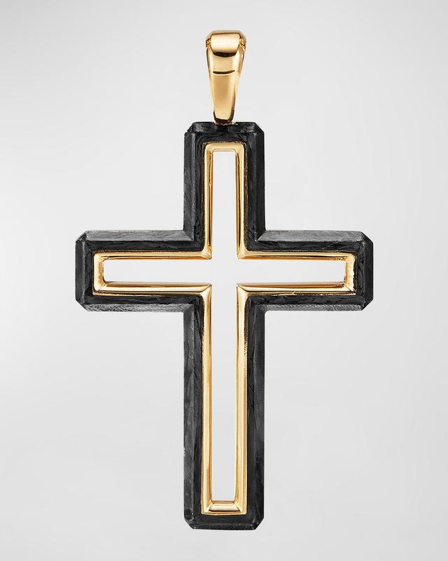 Mens Forged Carbon Cross Pendant with 18K Yellow Gold Product Image