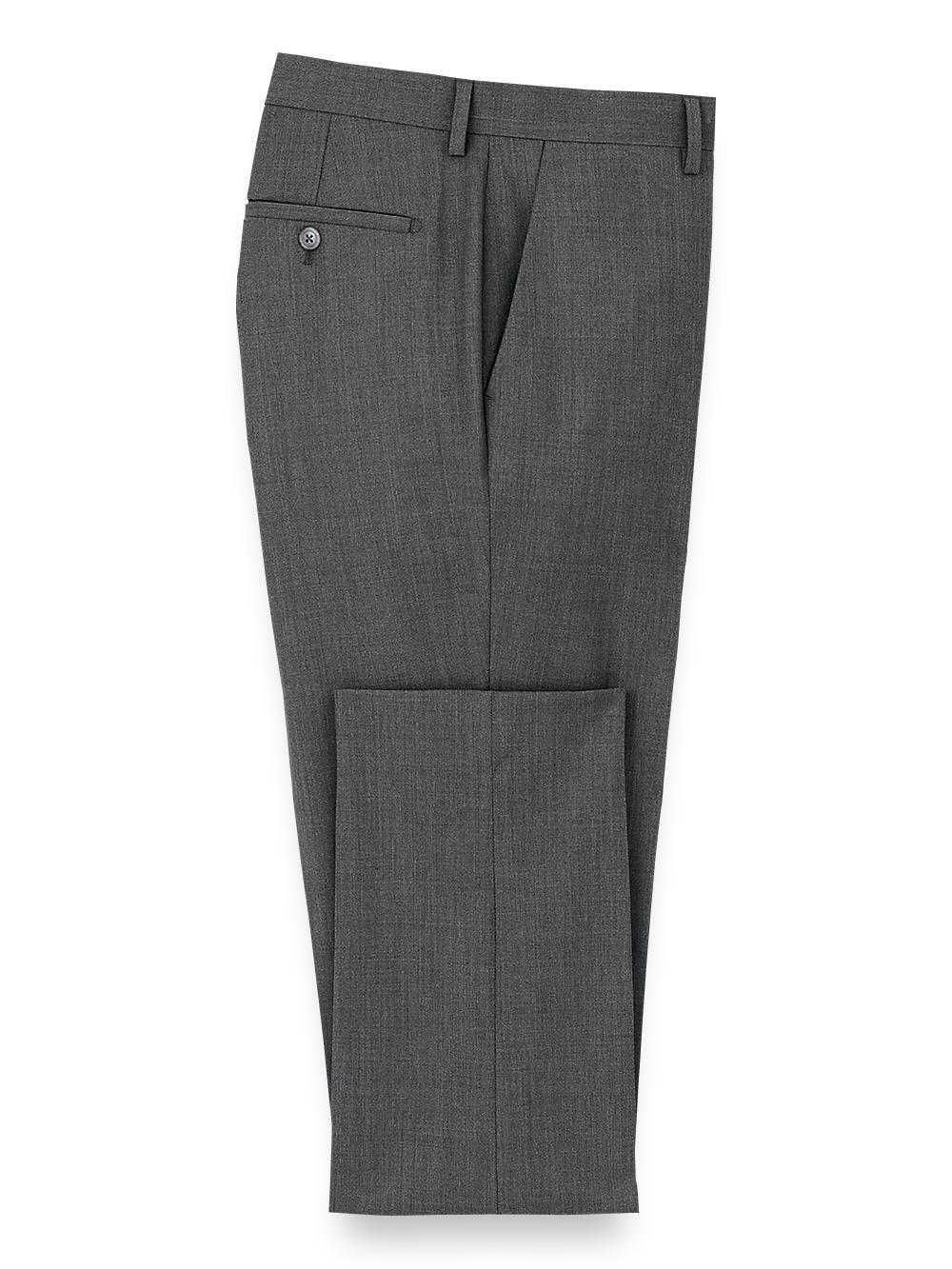 Wool Stretch Bengaline Pleated Suit Pants - Grey Product Image