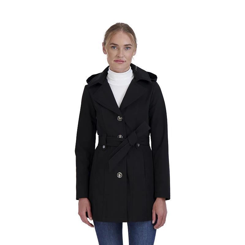 Womens Sebby Collection Hooded Trench Coat Black Product Image