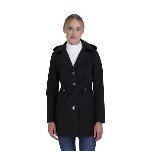 Womens Sebby Collection Hooded Trench Coat Black Product Image