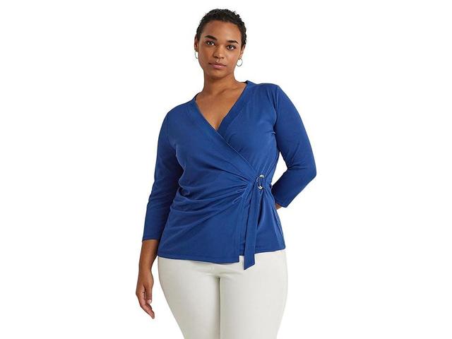 Lauren Ralph Lauren Plus-Size Stretch Jersey Top (Indigo Sail) Women's Clothing Product Image