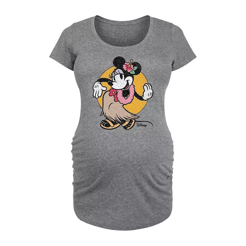 Disneys Minnie Mouse Maternity Hula Graphic Tee, Womens Grey Dark Red Product Image