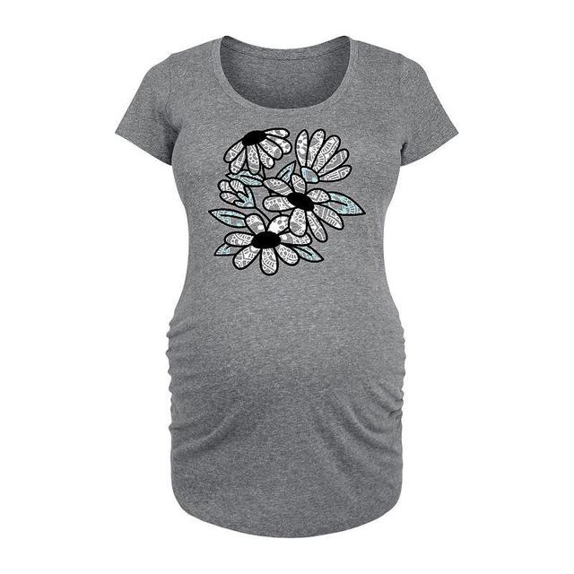 Maternity Patterned Flowers Graphic Tee, Womens Grey Gray Product Image