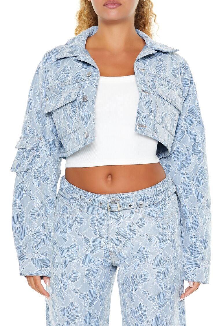 Cropped Lace Denim Trucker Jacket | Forever 21 Product Image