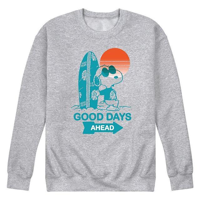 Mens Peanuts Snoopy Good Days Ahead Surfing Graphic Sweatshirt Product Image