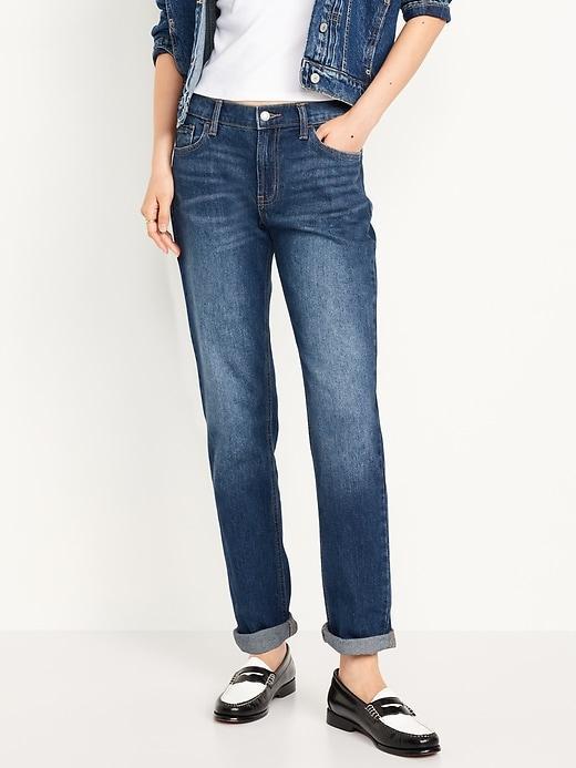 Mid-Rise Wow Boyfriend Straight Jeans for Women Product Image