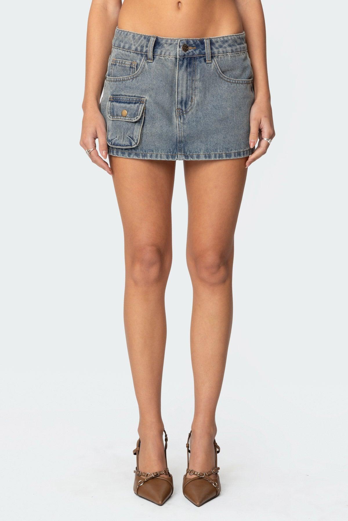 Quinlan Denim Cargo Mini Skirt Product Image