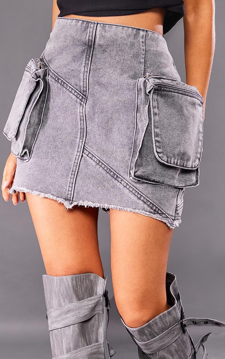 Petite Washed Grey Cargo Pocket Detail Mini Skirt Product Image