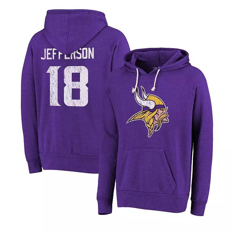 Mens Majestic Threads Justin Jefferson Minnesota Vikings Name & Number Tri-Blend Pullover Hoodie Product Image