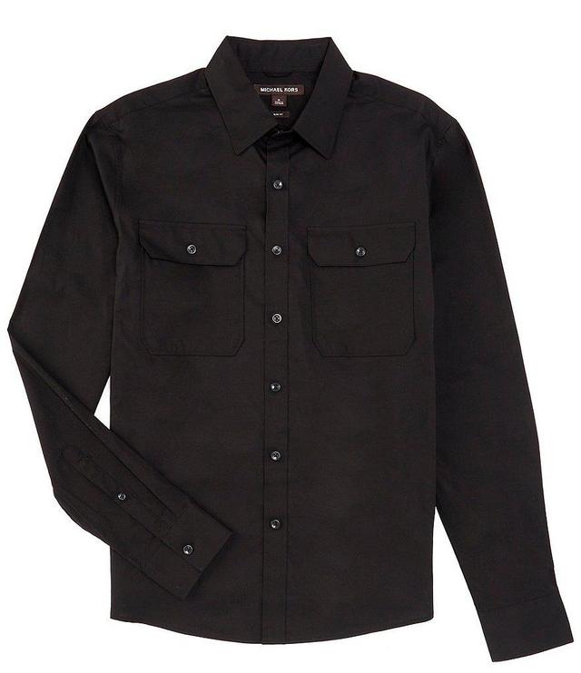 Michael Kors Slim Fit Dual Pocket Military Long Sleeve Woven Shirt Product Image