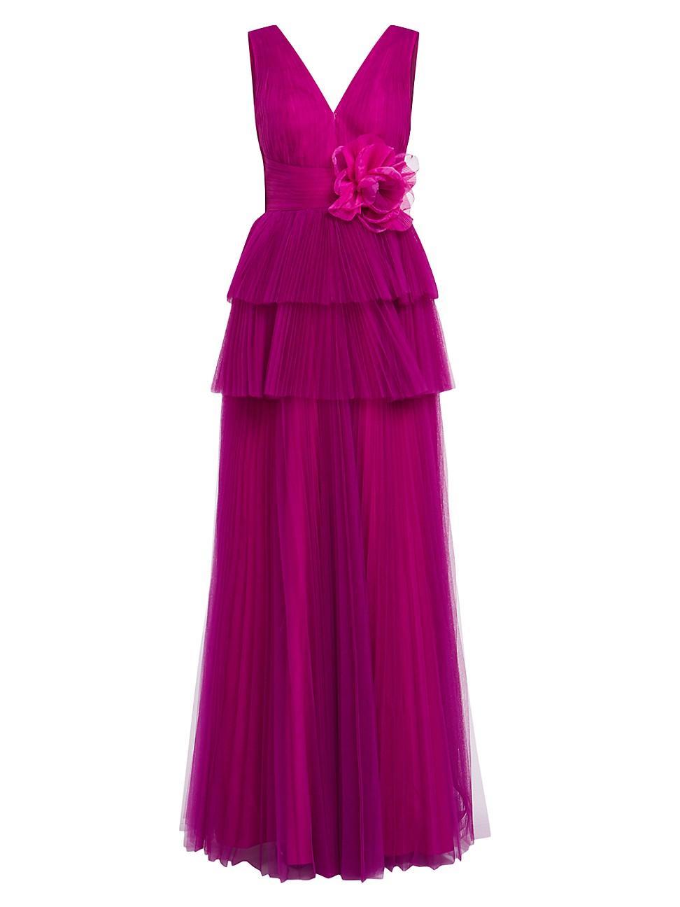 Womens Ruffled Tulle Gown Product Image