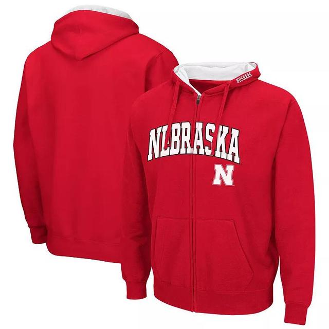 Mens Colosseum Scarlet Nebraska Huskers Arch & Logo 3.0 Full-Zip Hoodie Product Image