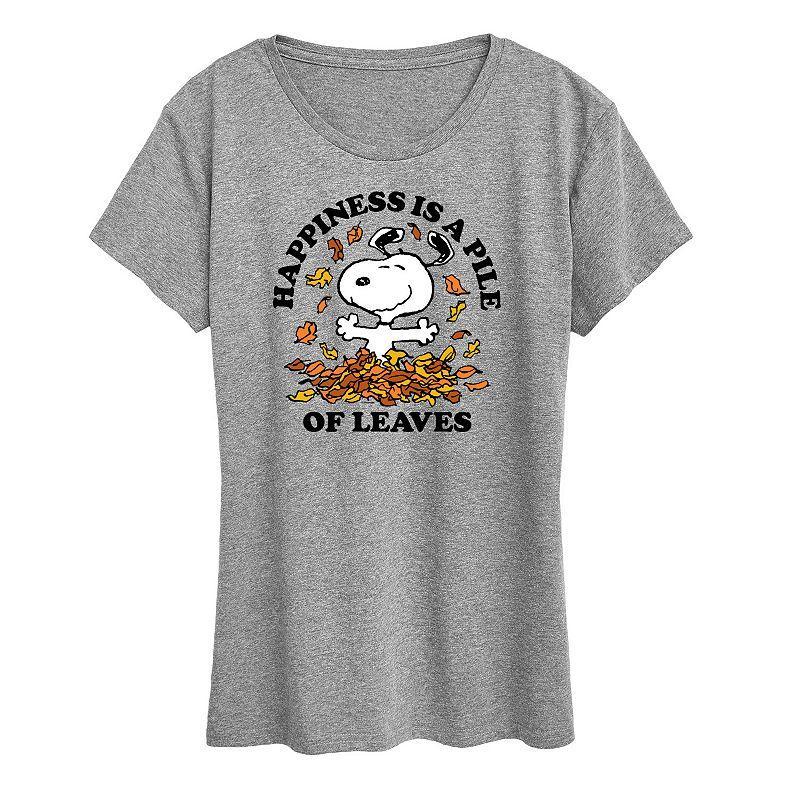 Womens Peanuts Snoopy Pile Of Leaves Graphic Tee, Girls Grey Green Product Image