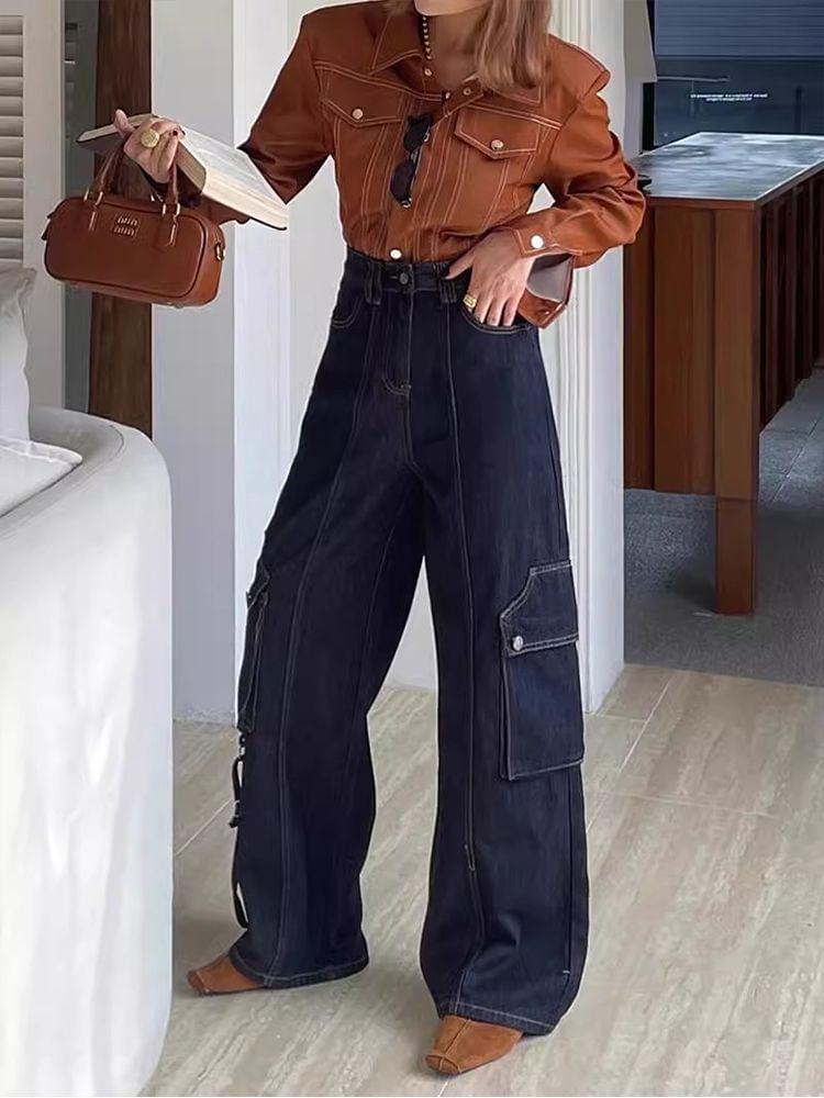 High Waist Pocket Detail Wide Leg Jeans Product Image