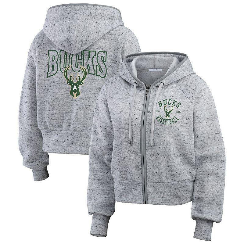 Womens WEAR by Erin Andrews Heather Gray Milwaukee Bucks Speckled Radiator Full-Zip Hoodie product image