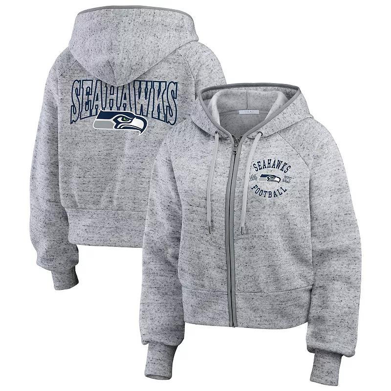 Womens WEAR by Erin Andrews Heather Gray Seattle Seahawks Speckled Fleece Cropped Full-Zip Hoodie product image