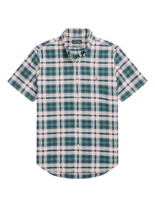 Polo Ralph Lauren Classic Fit Plaid Oxford Shirt (White Green ) Men's Clothing Product Image