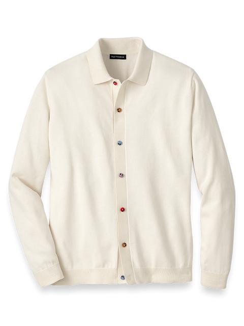 Cotton Button Front Polo - Ivory Product Image