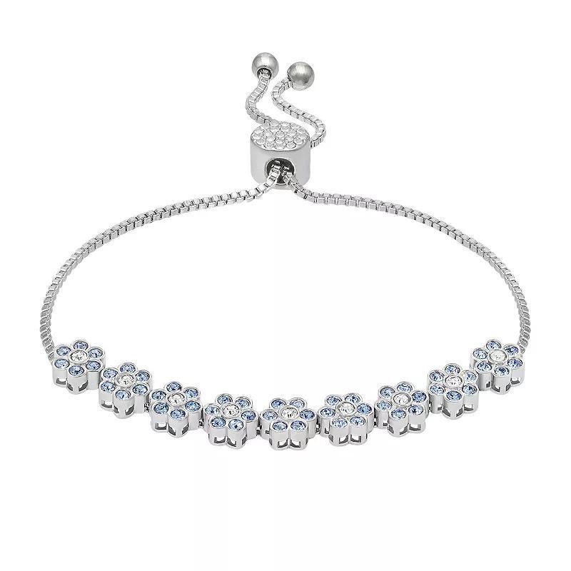 Brilliance Fine Silver Plated Crystal Flowers Bracelet, Womens Silver Tone Blue Product Image