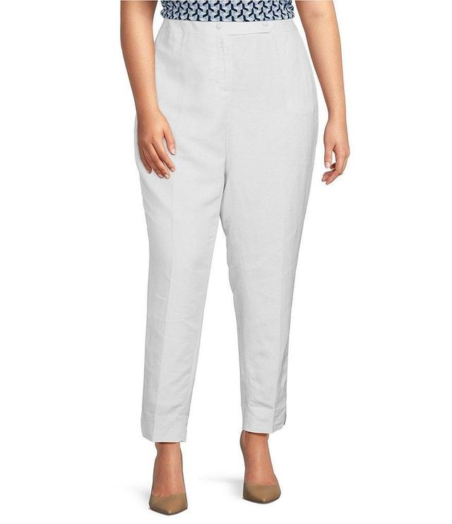 Calvin Klein Plus Size Linen-Blend Straight Slim Leg Side Slit Hem Ankle Pants Product Image