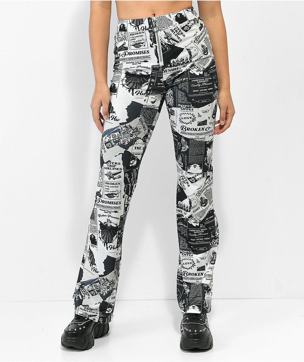 Broken Promises Mixed Media Black & White Flare Pants Product Image