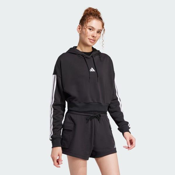 Essentials 3-Stripes French Terry Crop Hoodie Product Image