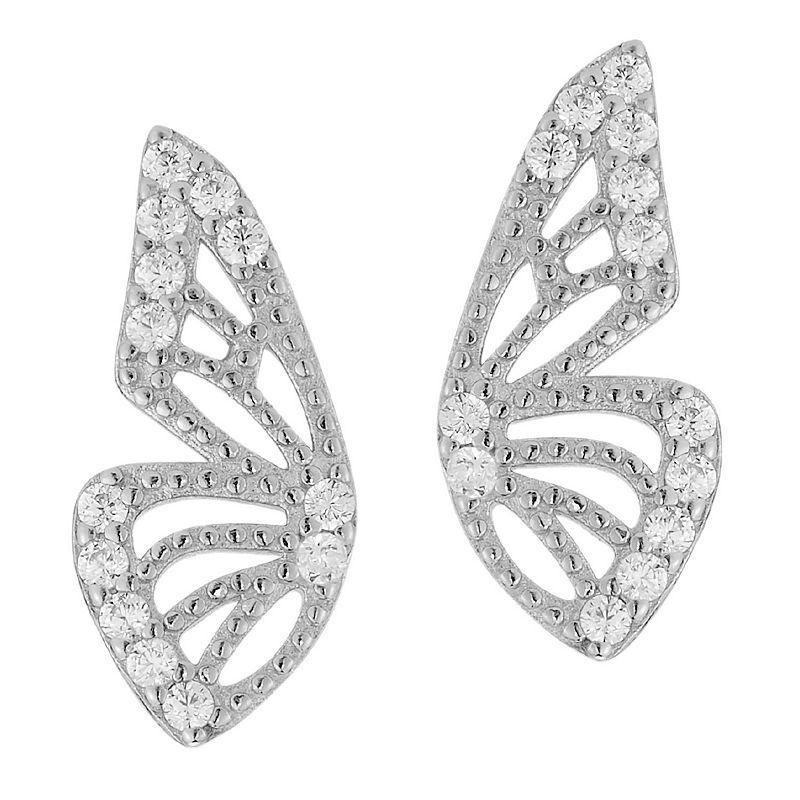 Sunkissed Sterling Cubic Zirconia Butterfly Wing Stud Earrings, Womens, Silver Product Image