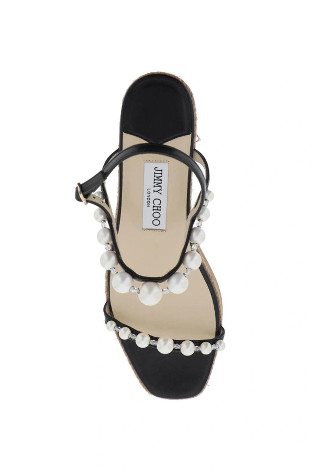 JIMMY CHOO Amatuus Pearl-embellished 60mm Wedge Sandals In Black Product Image